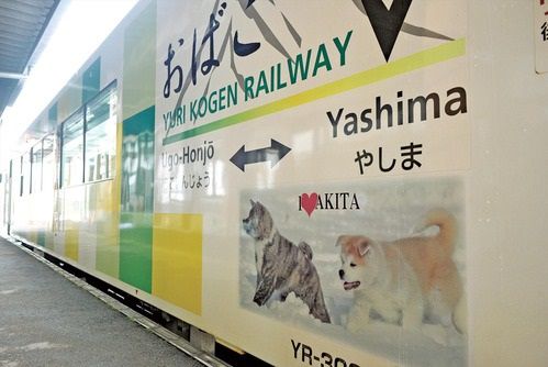 <由利高原鉄道>車体に秋田犬 旅路楽しんで