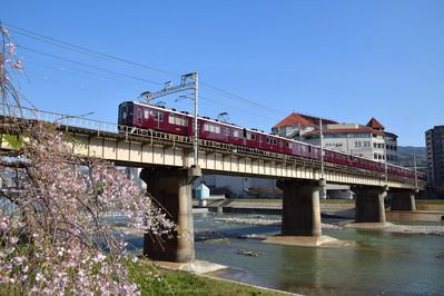 阪急「爽風」編成の今津線準急と枝垂れ桜