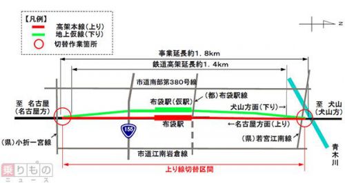布袋駅付近の上り線、6月に高架化 名鉄犬山線