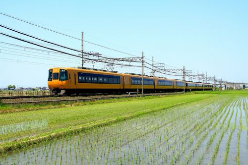 近鉄特急!水田を往く!