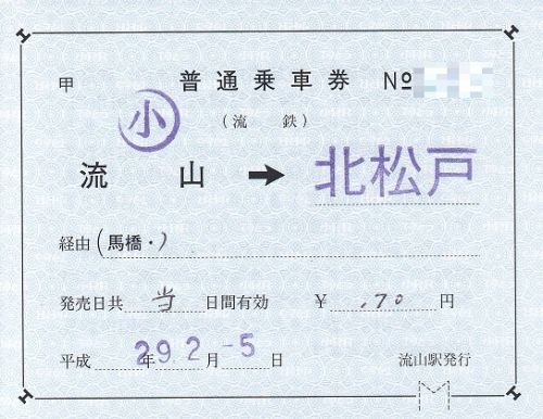 流鉄流山駅補充片道乗車券、補充往復乗車券