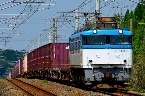 長崎本線の特急街道を行くEF81ー503牽引コンテナ貨物他(中原~肥前麓)