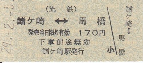 流鉄鰭ヶ崎駅硬券乗車券、硬券入場券