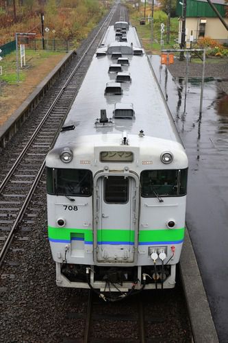 比布駅にて。