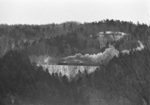 夕張鉄道 さよなら撮影会の錦沢で96重連が山を行く(2)