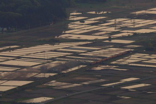 薄暮迫る刻、水を張った田んぼに薄い煙が映る - 2022年新緑・秩父鉄道 -
