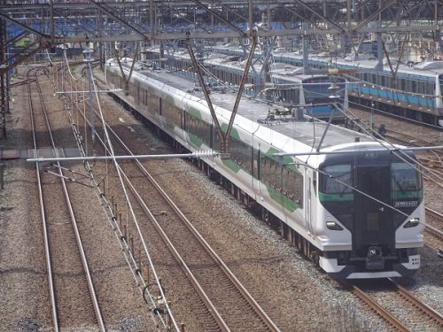 連休中の臨時列車、連休明けの集約臨に活躍するE257系5000,5500番台 part4 5/10 小田原方面から日光修学旅行集約臨を鶴見で撮影する