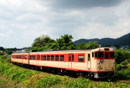 津山線のイベント列車のキハ47系ノスタルジー編成「リバイバル急行砂丘号」他(玉柏~牧山)