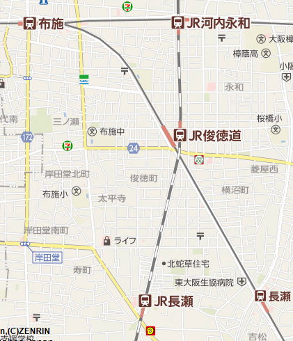 【おおさか東線】 JR俊徳道駅の駅名標・・・両隣の駅も "じぇいあーる○○"(2018年12月)