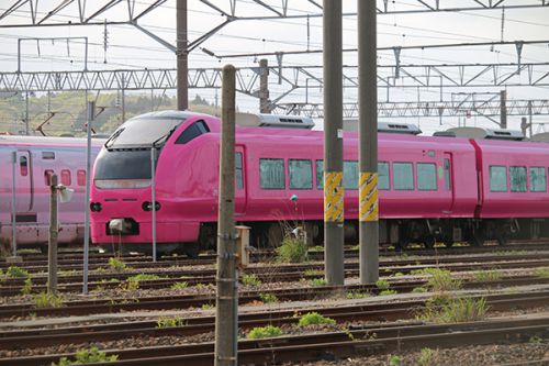今朝の秋田車両センターはハナマス色の特急いなほ