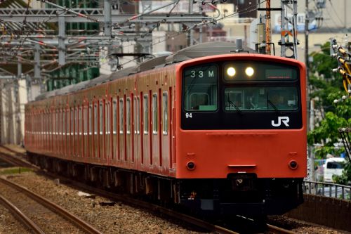 大阪環状線を行く最後のオレンジ色の201系(大正駅)