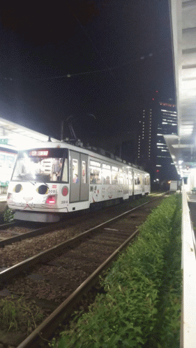 東急世田谷線の308F(幸福の招き猫電車)in西太子堂駅