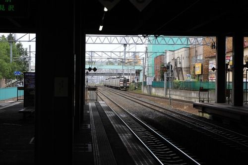 橋上駅の柱の隙間から狙う。