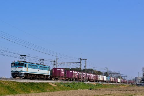 東北本線の好天気の中を行く国鉄形電気のEF65とEF64(東大宮~蓮田)