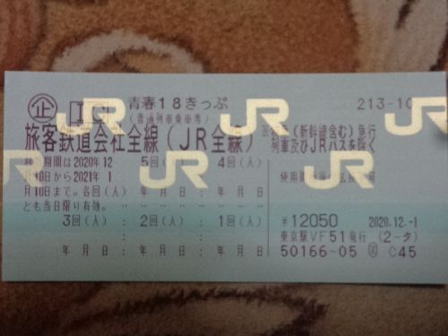 次旅のきっぷ 2020.12月 サンライズ出雲ソロと青春18きっぷ