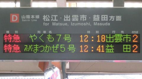 米子駅 旧駅舎 改札口の電光掲示板(発車標) 【2019年4月】