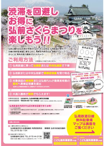弘南鉄道沿線の無料駐車場を利用し、弘南鉄道に乗って2021弘前さくらまつりへ(有料エリア入場無料に!)