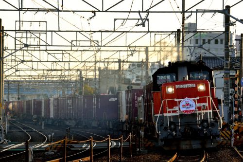 関西本線で最期の活躍をする懐かしの引退ヘッドマーク付きDD51-1801号機牽引のコンテナ貨物他(四日市駅)