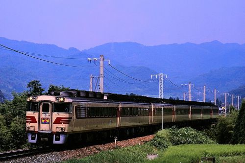 山陰本線の夏の峠道を行くキハ181系特急「あさしお」とキハ58系急行「丹後」(綾部~山家)