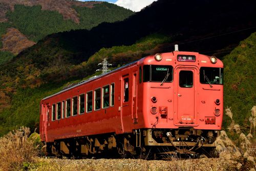 播但線の晩秋の風景を行く国鉄形キハ40系(寺前~長谷)