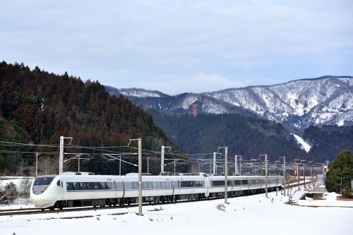 北陸本線の雪深い湖北地方を行く681系特急「しらさぎ」号(余呉~木之本)